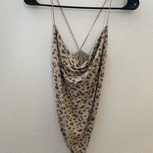 Cheetah print bodysuit with cowl like neck